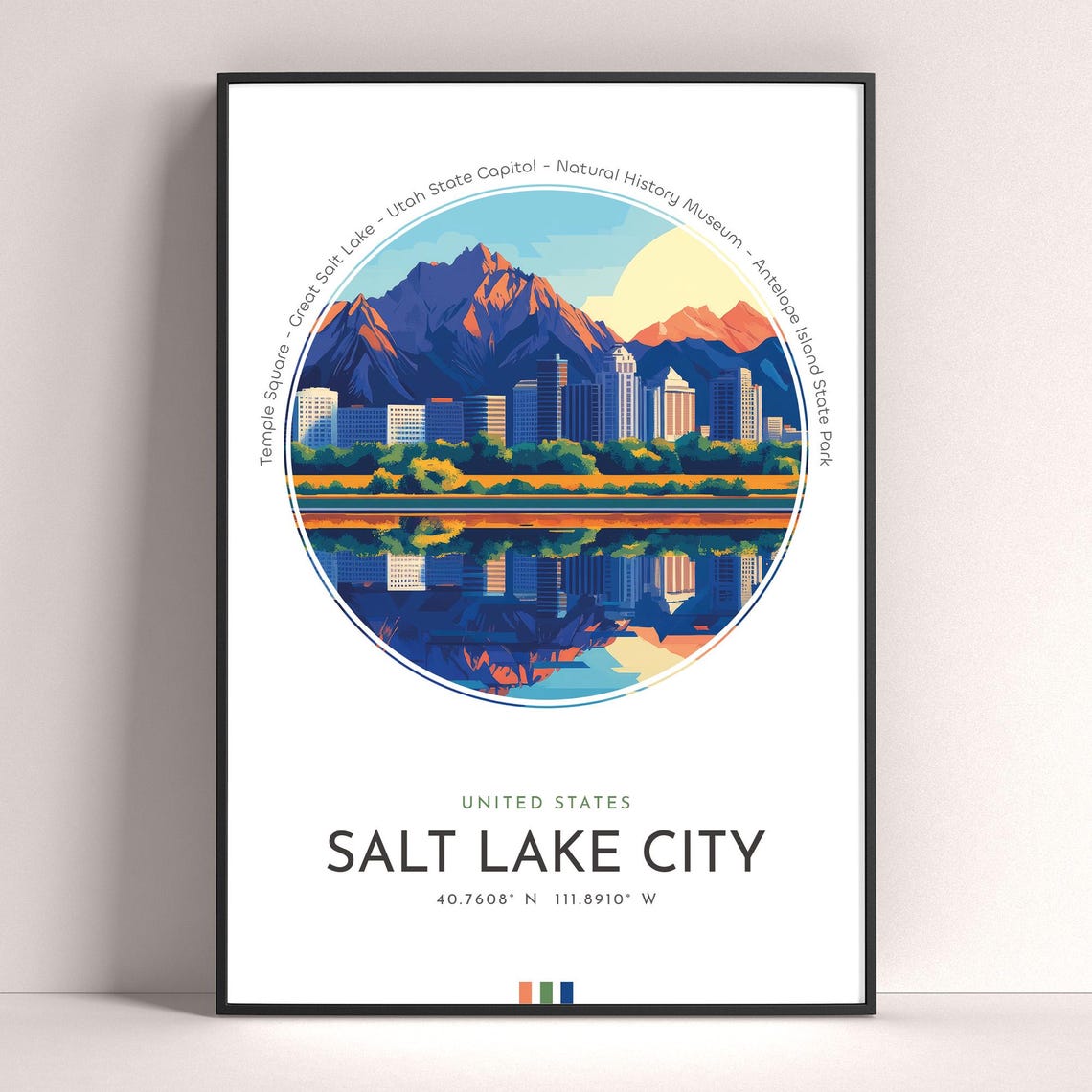 Salt Lake City Poster United States Travel Print Wall Art Travel Gift Landscape City Art Wall Decor Birthday Gift