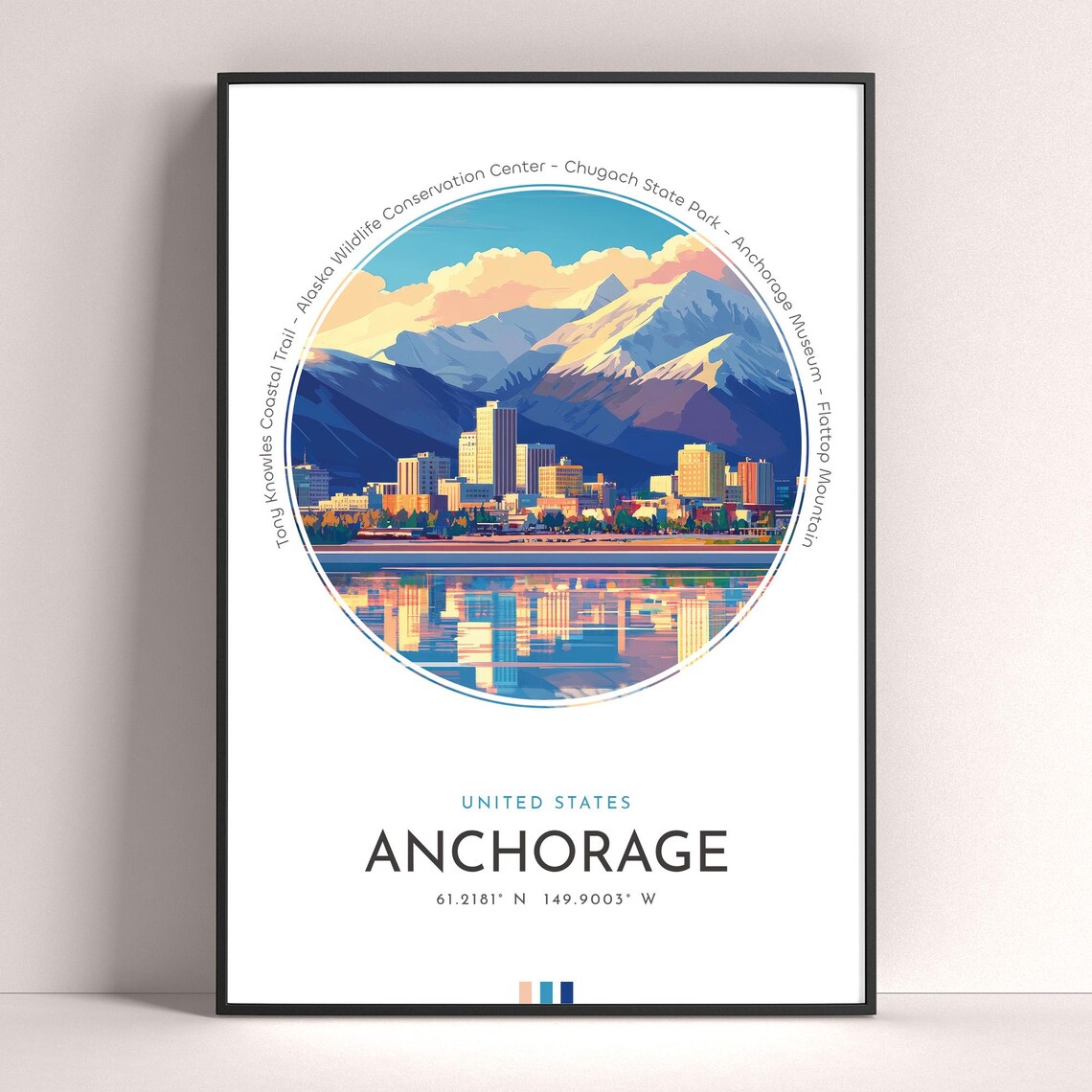 Anchorage City Poster United States Travel Print Wall Art Travel Gift Landscape City Art Wall Decor Birthday Gift