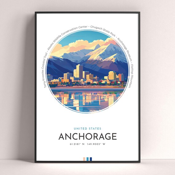 Anchorage Alaska Skyline Chugach Mountains Reflection Travel Poster