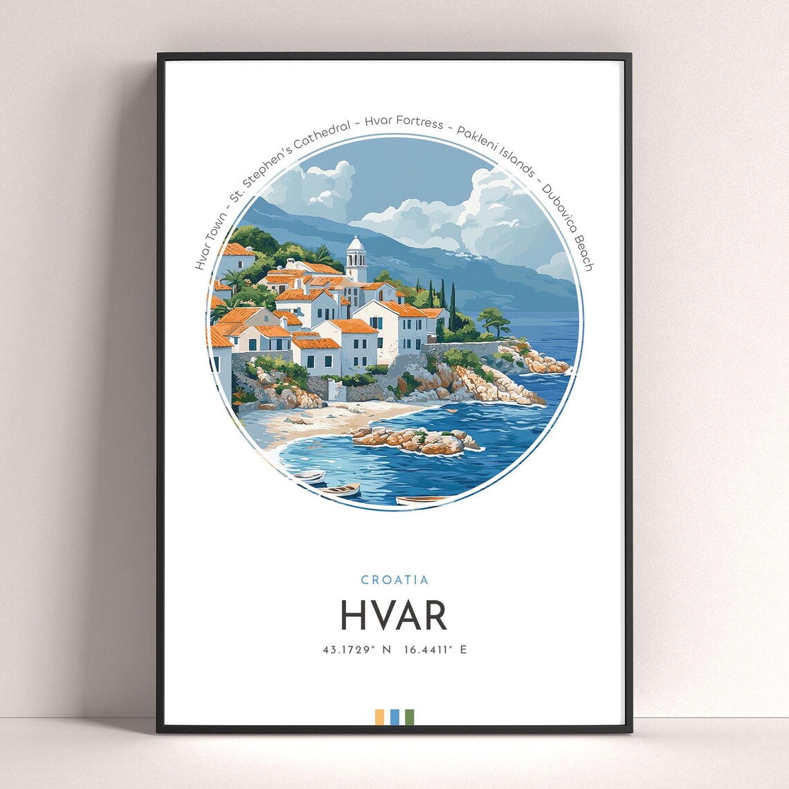 Hvar Croatia Adriatic Island Town Harbor Fortress Travel Poster