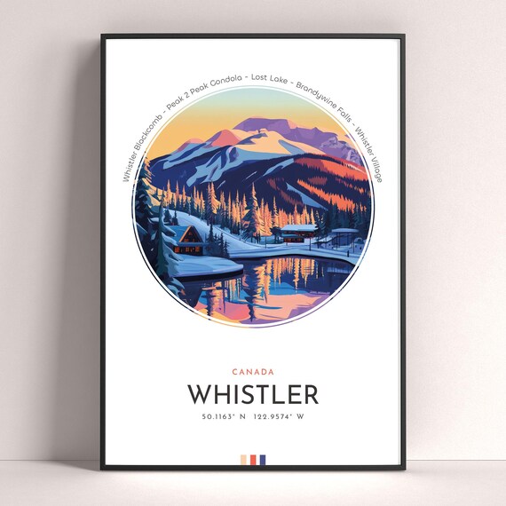 Whistler Canada Alpine Village Snowy Peaks Vintage Travel Poster