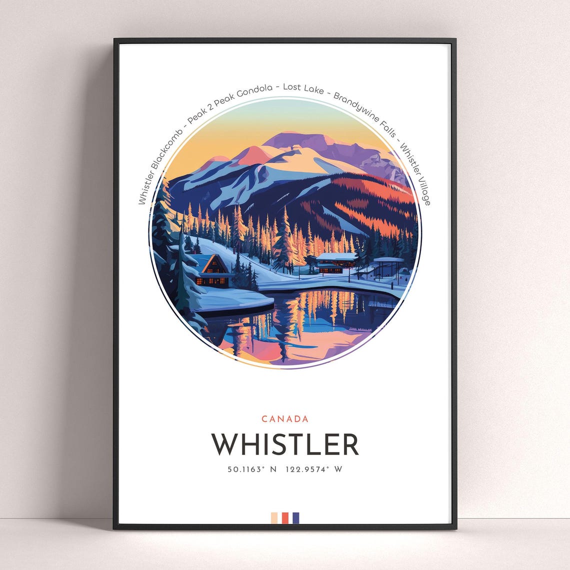 Whistler Canada Alpine Village Snowy Peaks Vintage Travel Poster
