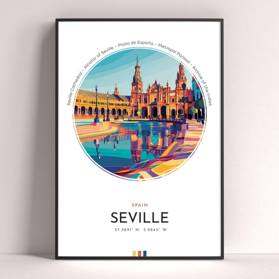 Seville Spain Plaza De Espana Canal Mirror Reflection Travel Poster