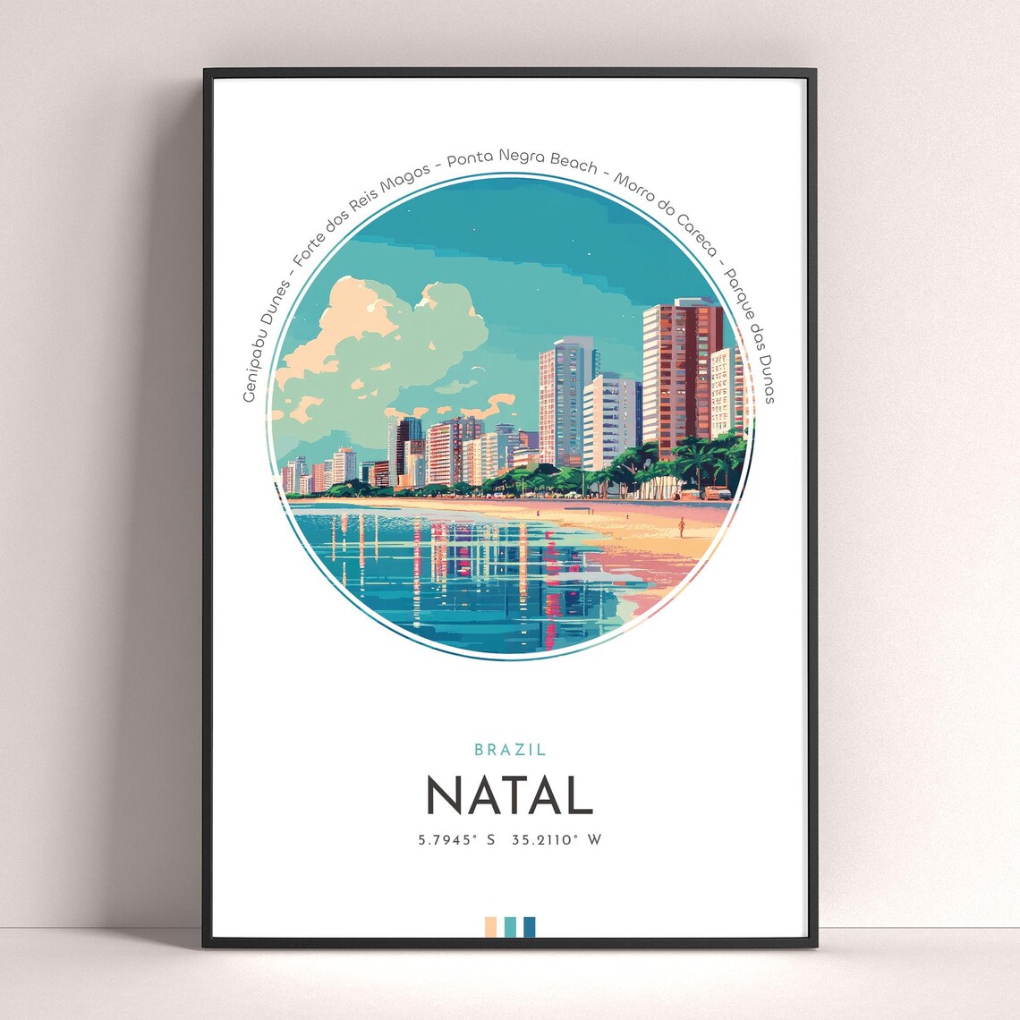 Natal Brazil Beachfront Cityscape Sunset Vintage Travel Poster