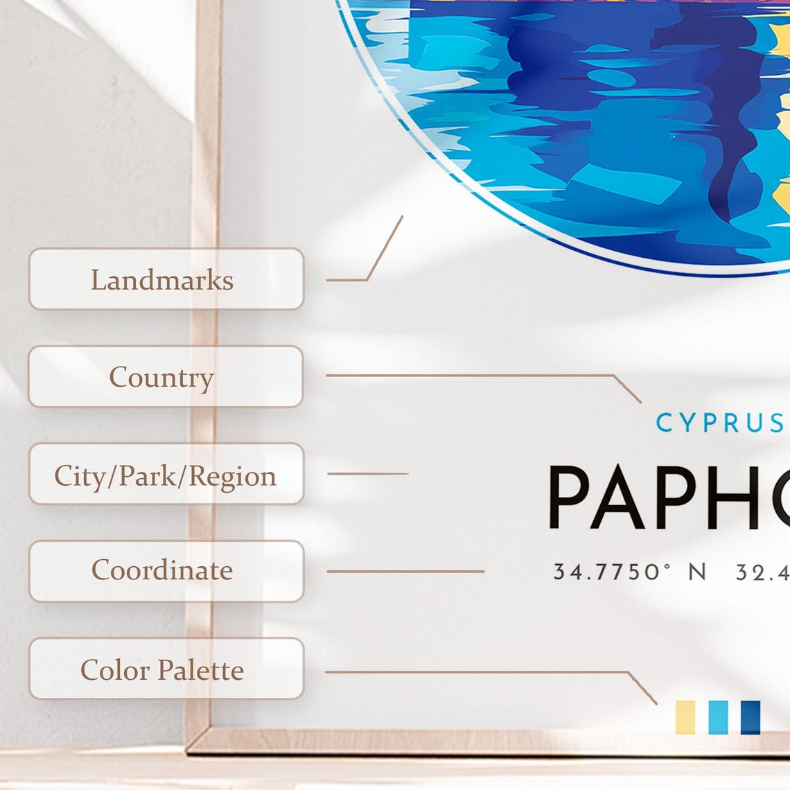 Paphos Cyprus Seaside Castle Harbour Sunset Travel Art Poster - Image 2