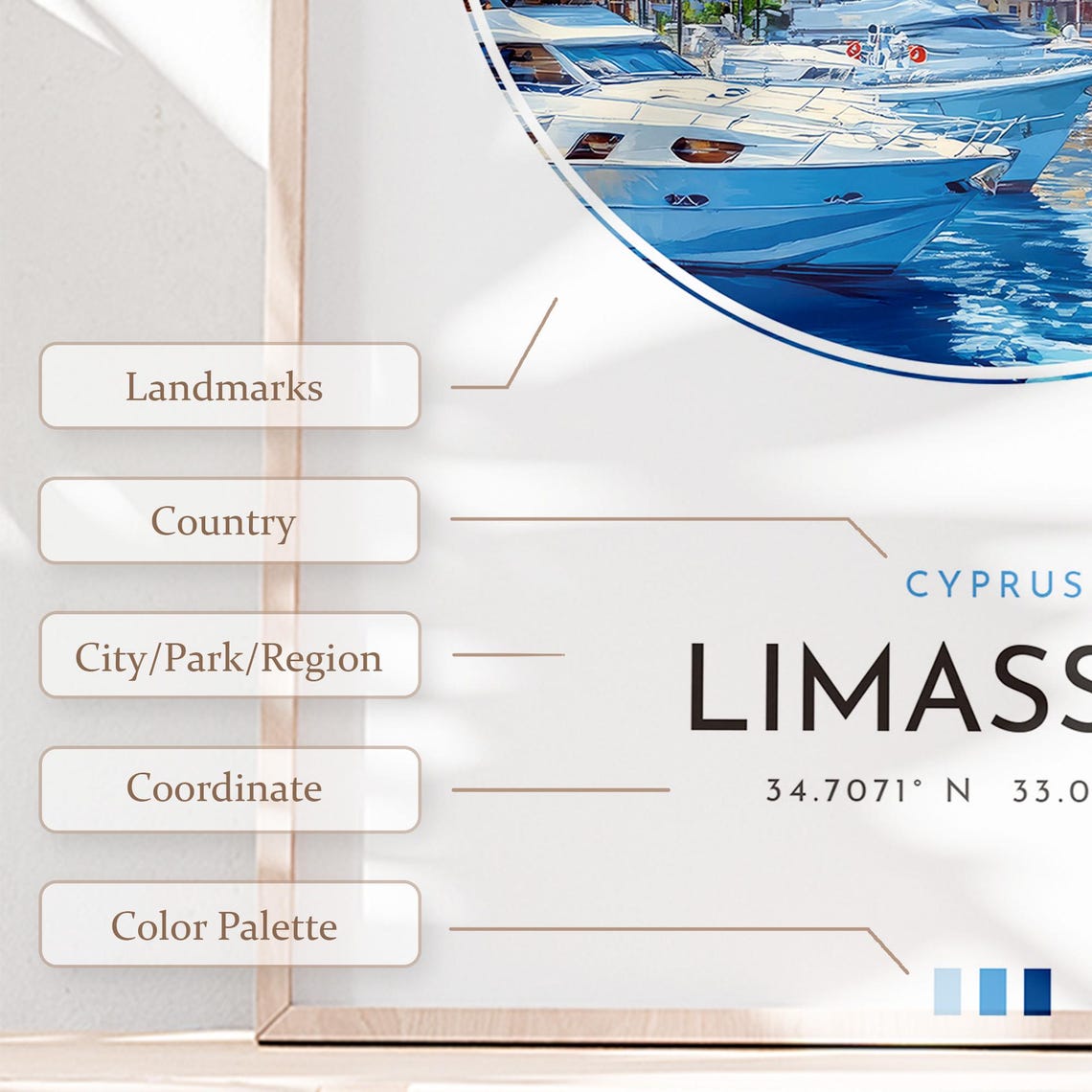 Limassol Cyprus Marina Yacht Harbour Sunset Travel Art Poster - Image 2