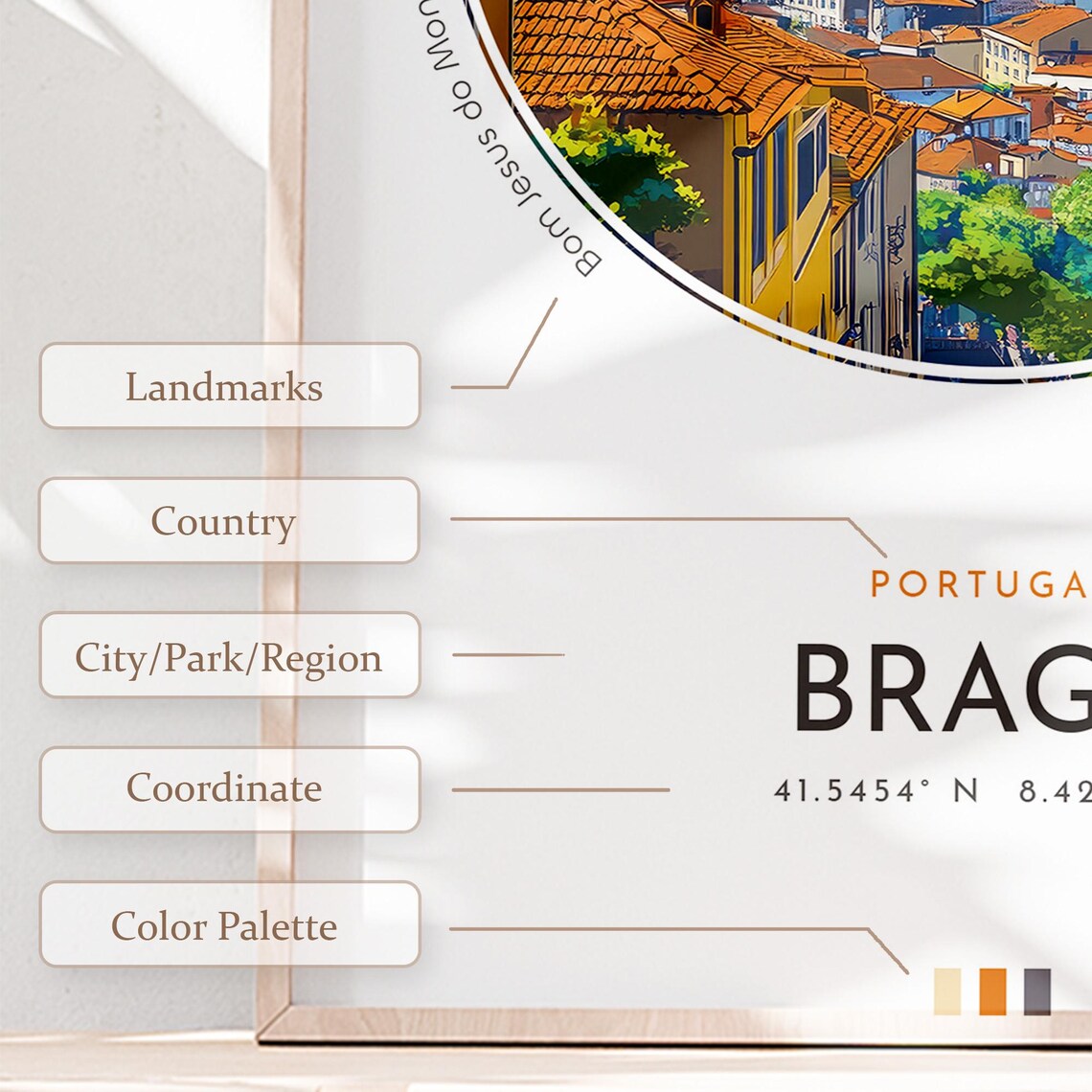Braga City Poster Portugal Travel Print Wall Art Travel Gift Landscape City Art Wall Decor Birthday Gift - Image 2
