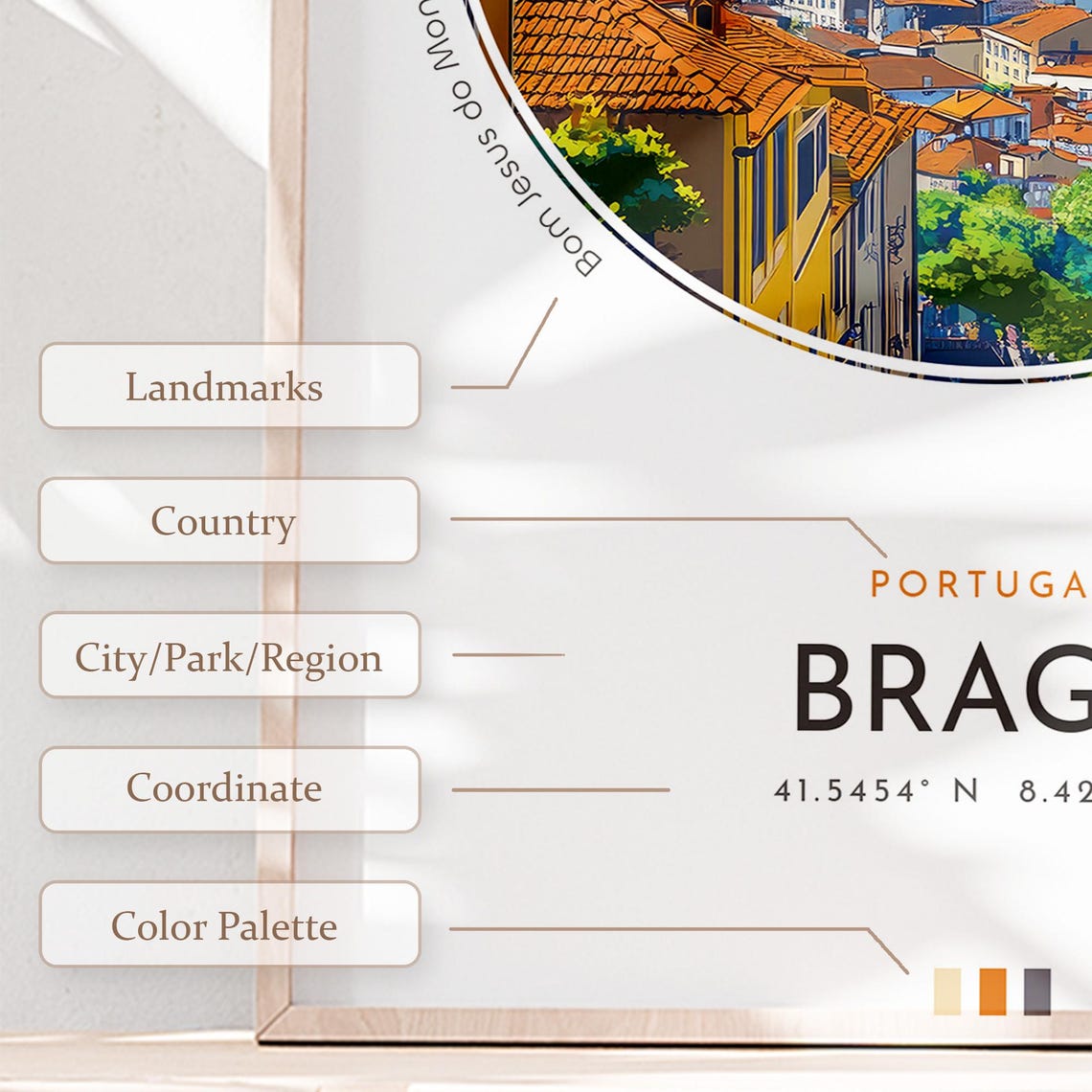 Braga Portugal Bom Jesus Cathedral Old Town Landmarks Travel Poster - Image 2