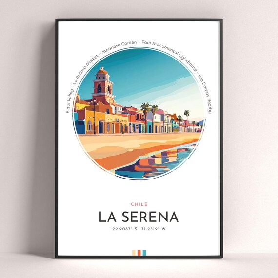 La Serena Chile Beachfront Colonial Street Sunset Travel Poster