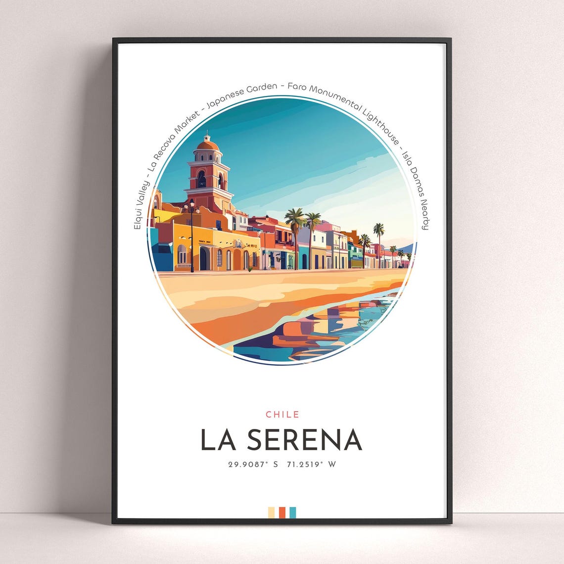 La Serena Chile Beachfront Colonial Street Sunset Travel Poster
