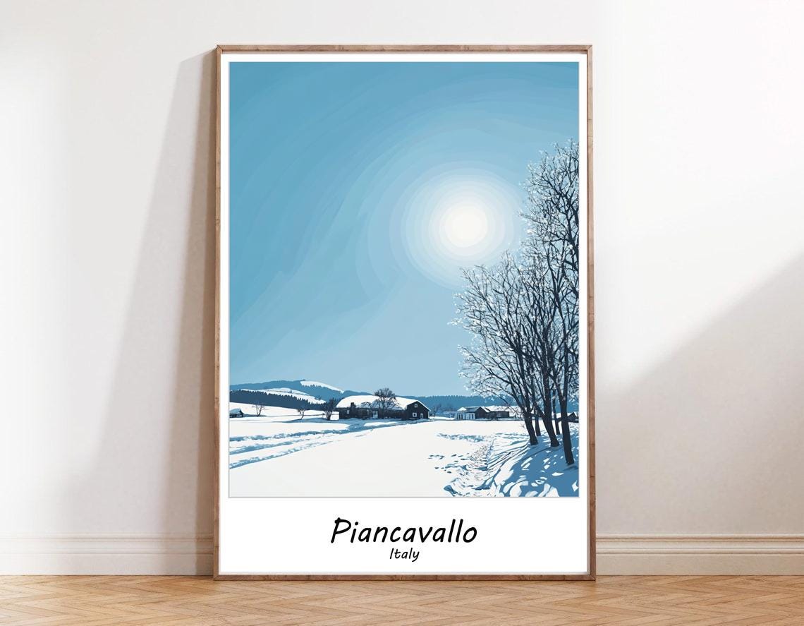 Piancavallo Italy Snowy Alpine Valley Sunset Ski Travel Poster - Image 2