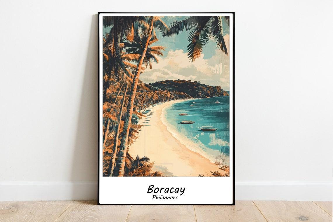 Classic Boracay Philippines Vintage Palm Beach Island Travel Poster