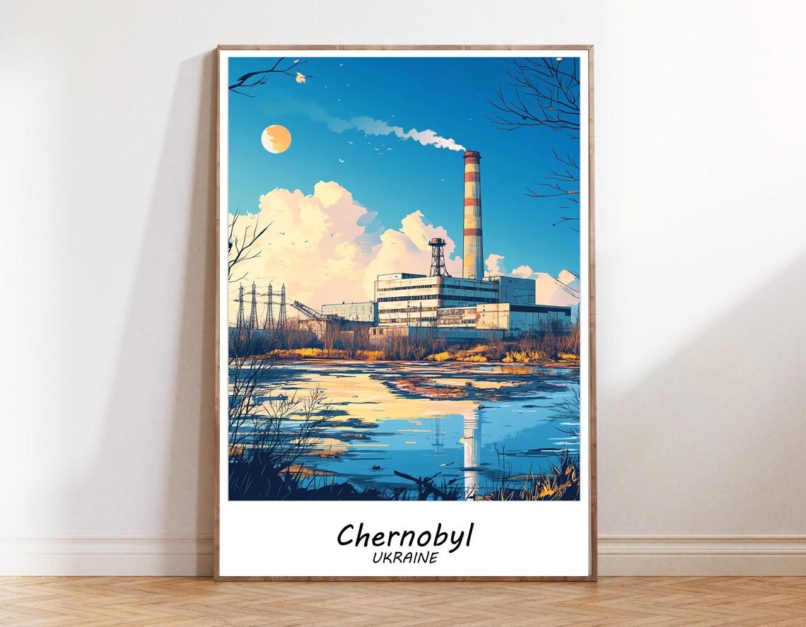 Chernobyl Ukraine Power Plant Sunset Reflection Travel Poster