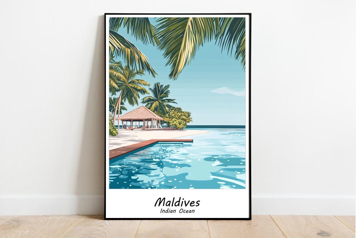 Dreamy Maldives Indian Ocean Tropical White Sand Beach Travel Poster - Image 3