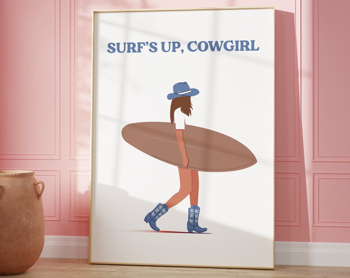 Surfs Up Cowgirl Coastal Western Art Print