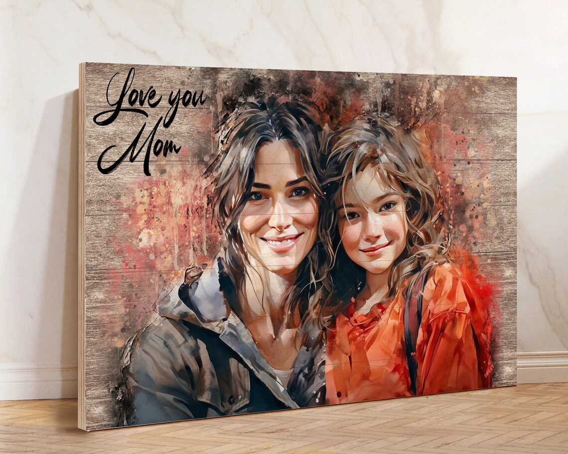 Grandmother and Grandson Watercolor Love You Grandma Wood Style Poster - Image 3
