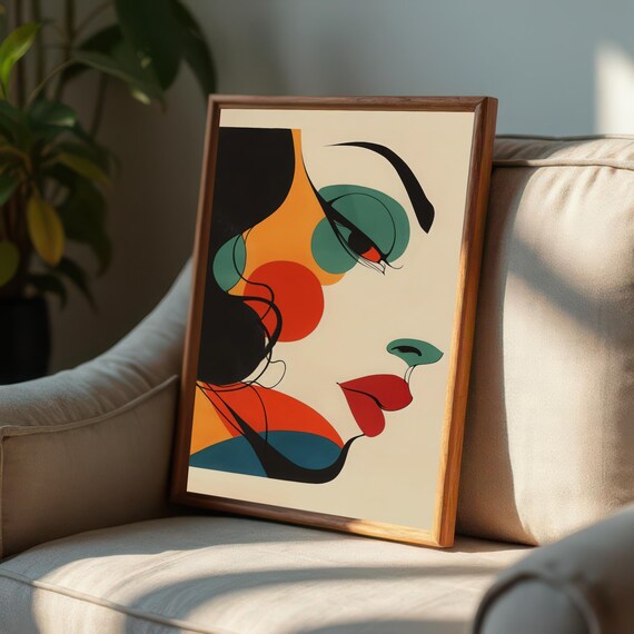 Abstract Face Art Print Colorful Graphic Illustration Bold Wall Decor Vibrant