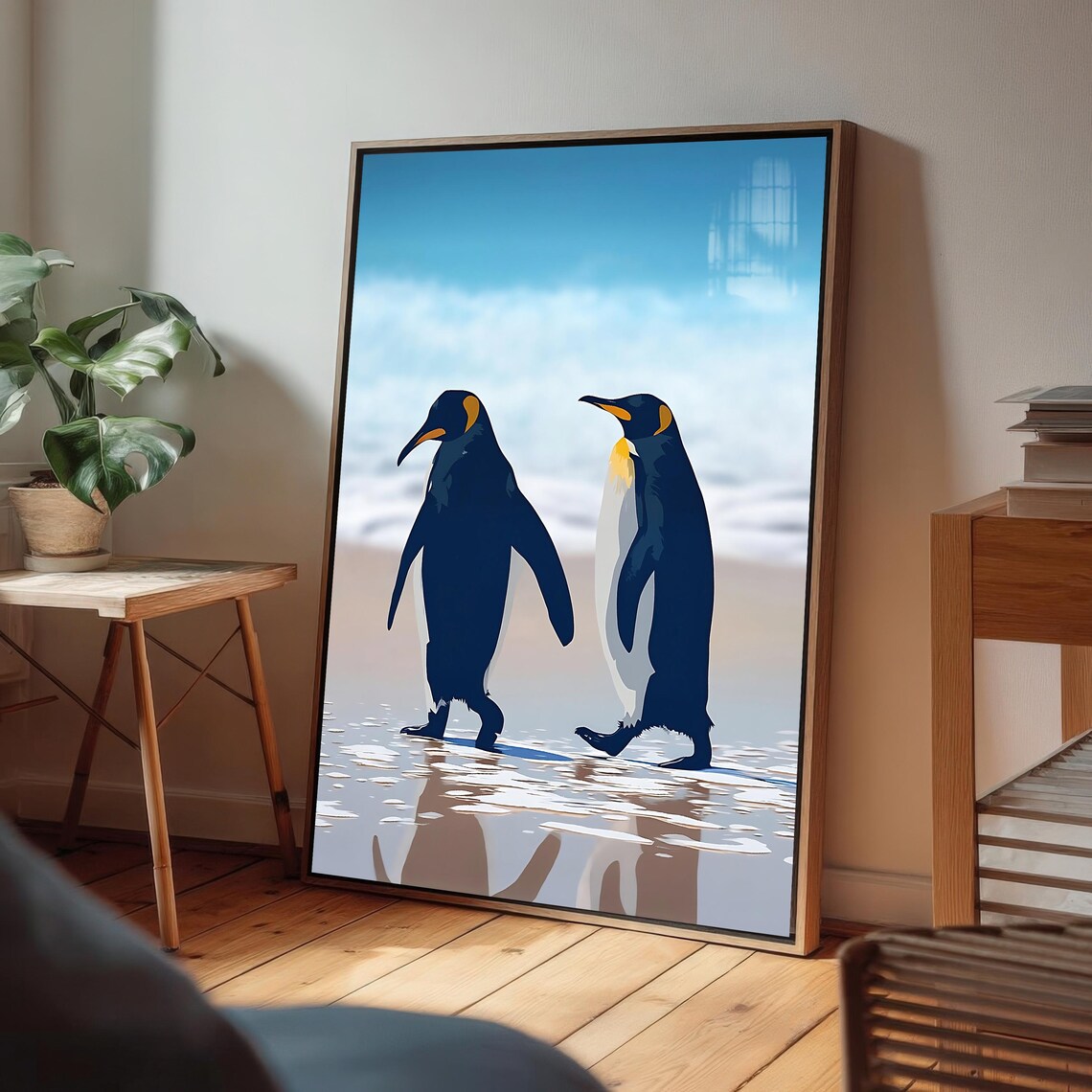 Walking Emperor Penguins, Minimalist Wildlife Illustration - Image 2