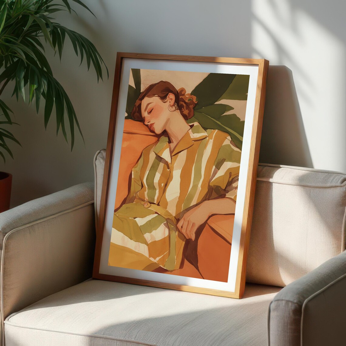 Relaxed Woman on Orange Couch, Contemporary Art - Image 2