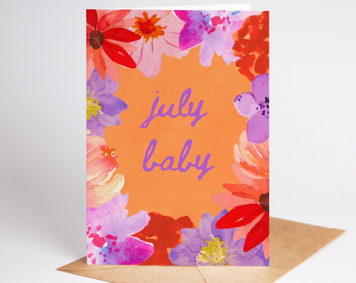 July Baby Floral Birthday Watercolor Flowers Orange Card Art Print