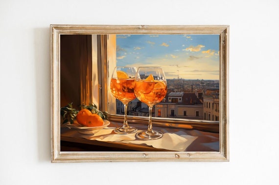 Aperol Spritz European Cityscape Fine Art Print Cute Quirky Whimsical Cocktail Bar Cart Decor Trendy Home Wall Gift