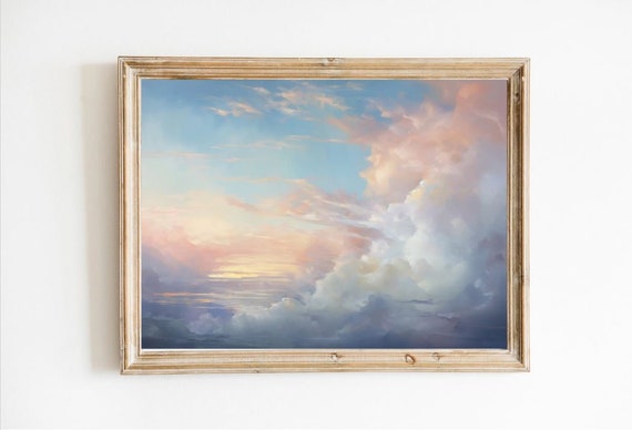 Sunset Seascape Oil Painting Art Print Moody Vintage Beach Lake House Wall Dcor Artwork Coastal