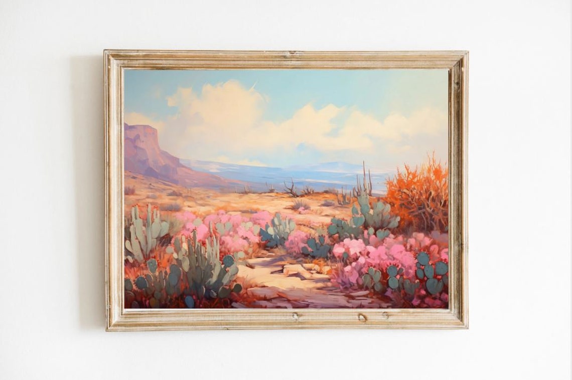 Pink Cactus Desert Sunset Pastel Southwestern Wall Art Decor