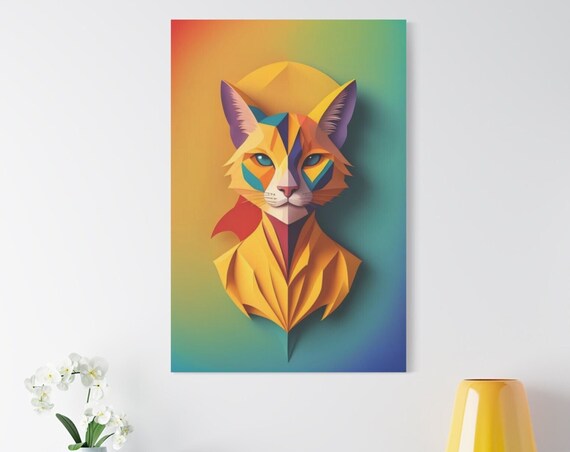 Geometric Polygonal Orange Cat Blue Eyes Colorful Abstract Animal Poster