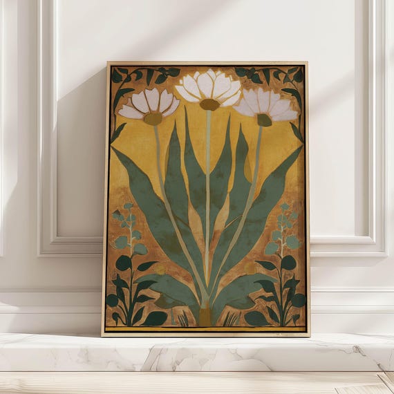 Vintage Floral Art Nouveau Poster, Mid-Century
