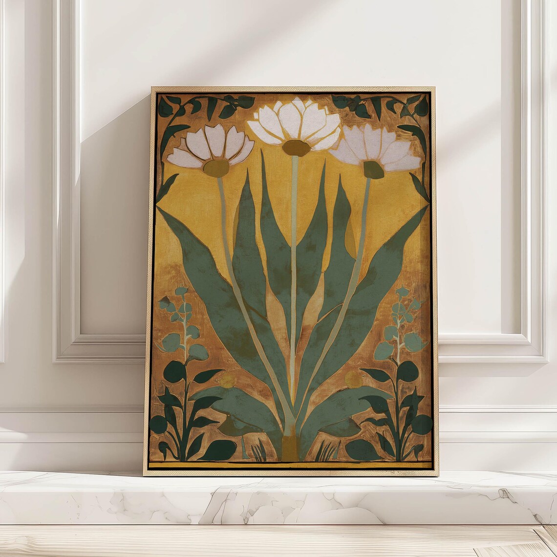 Vintage Floral Art Nouveau Poster, Mid-Century