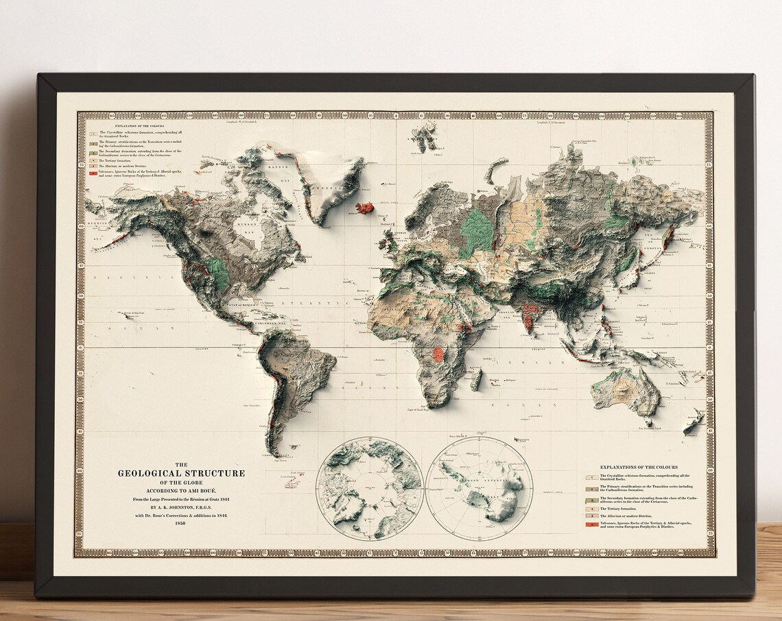 The Geological Structure Of The Globe Antique World Map Poster