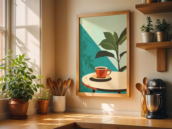 Coffee Cup Art Print Modern Plant Table Scandinavian Decor