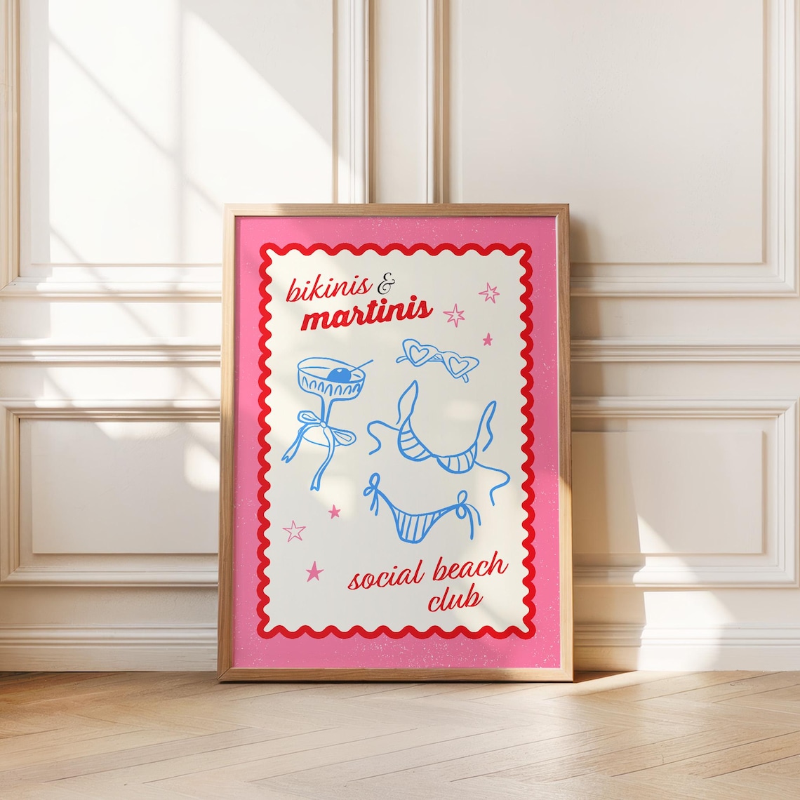 Bikinis And Martinis Social Beach Club Retro Pink Summer Poster