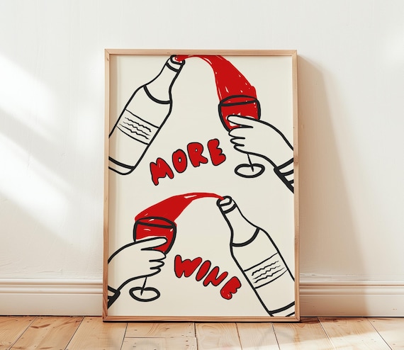 More Wine Playful Red Wine Bottle Typography Bar Kitchen Poster