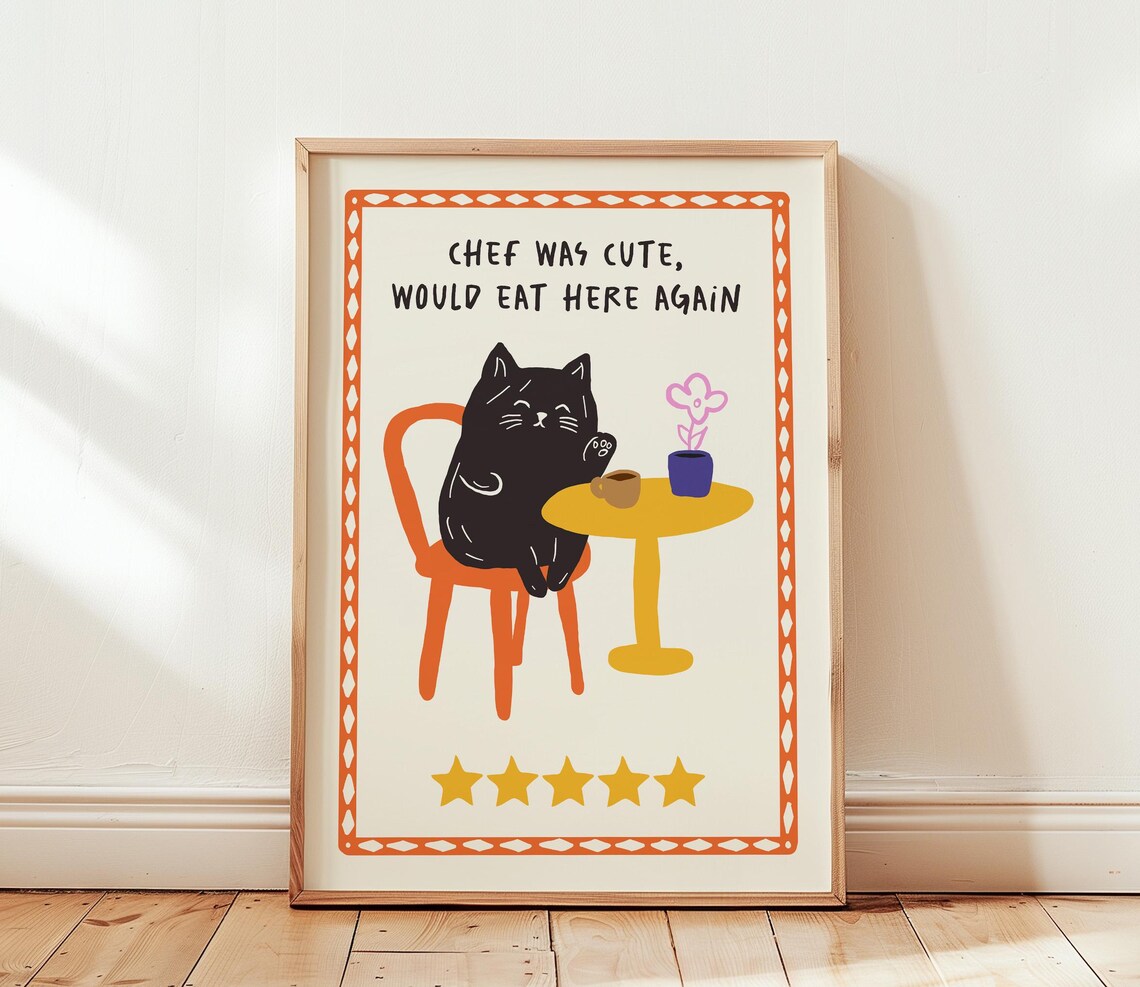 Black Cat Art Print, Funny Kitchen Decor
