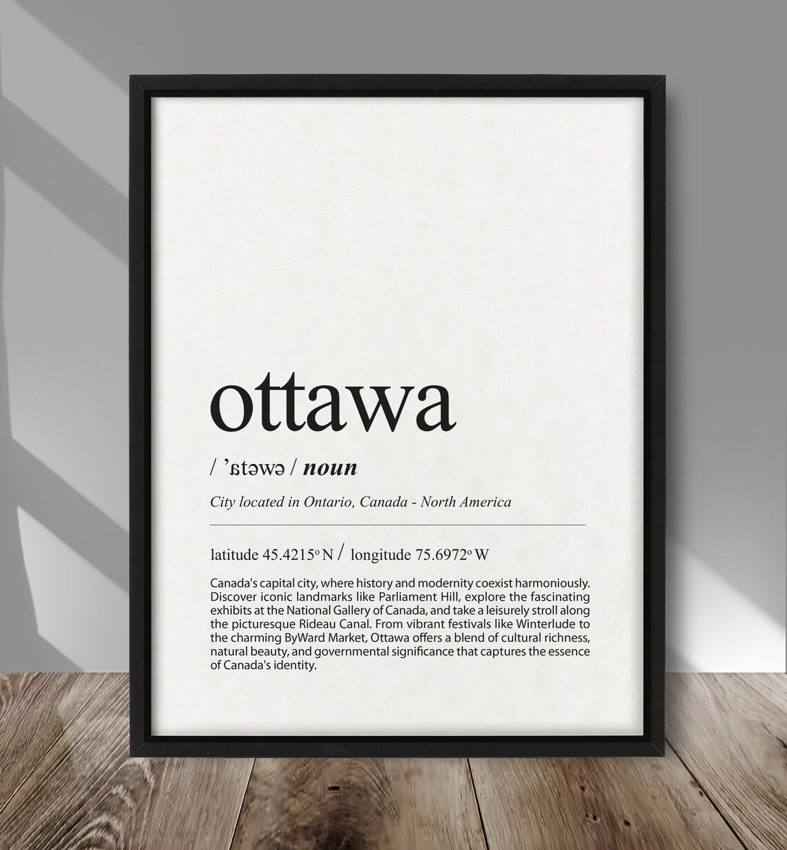 Ottawa Definition Poster, Canada Travel Decor