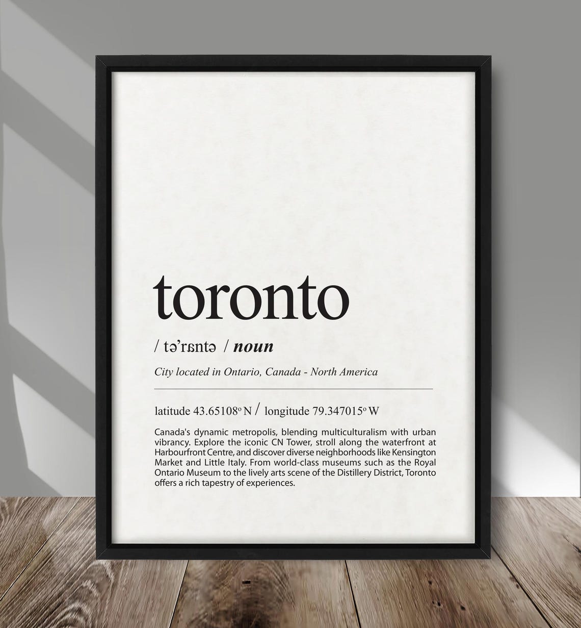 Toronto Canada Definition Minimalist Black Typography Travel Poster