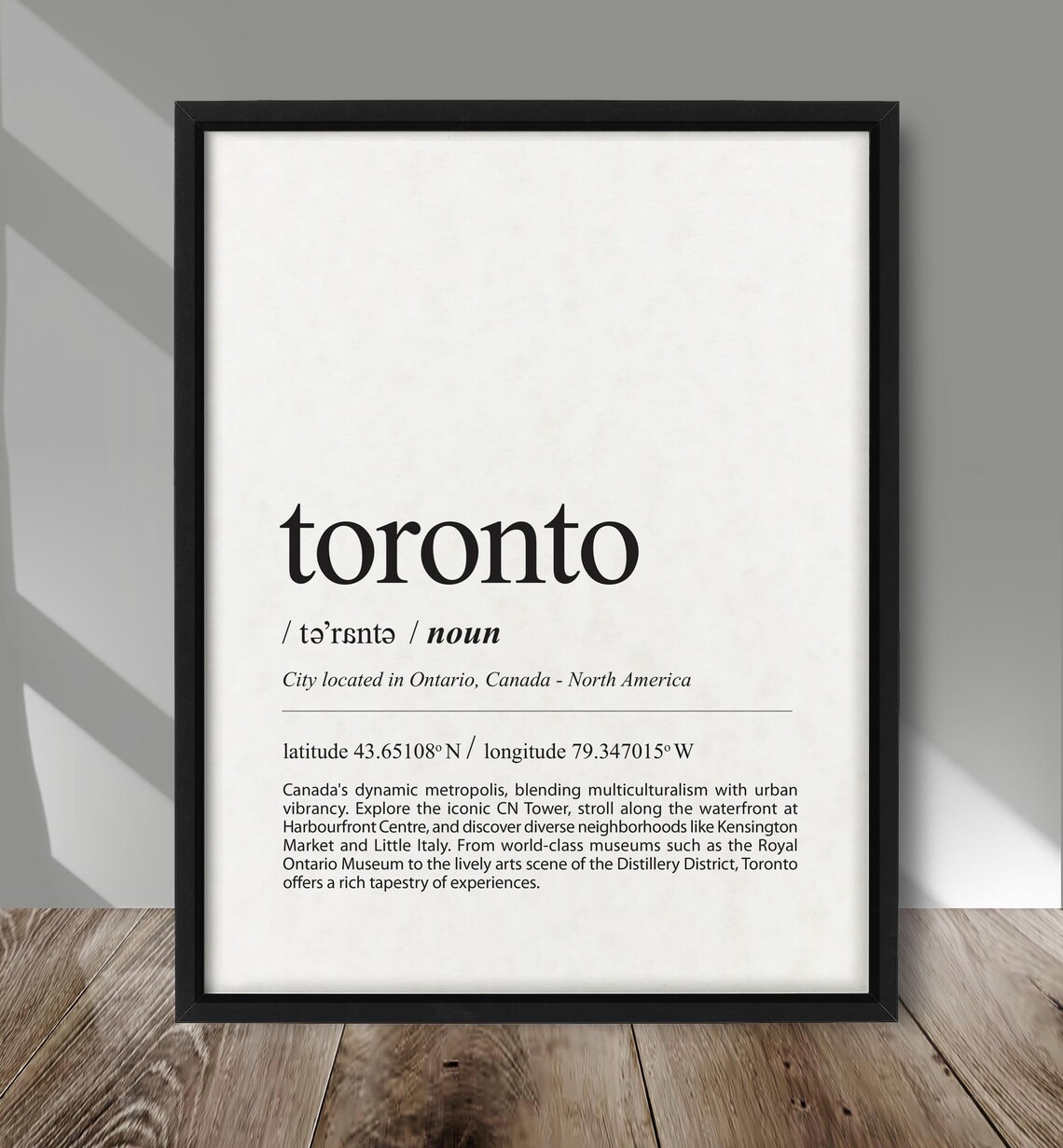 Toronto Definition Print City Poster Typography Travel Wall Decor