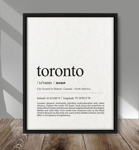Toronto Definition Print City Poster Typography Travel Wall Decor