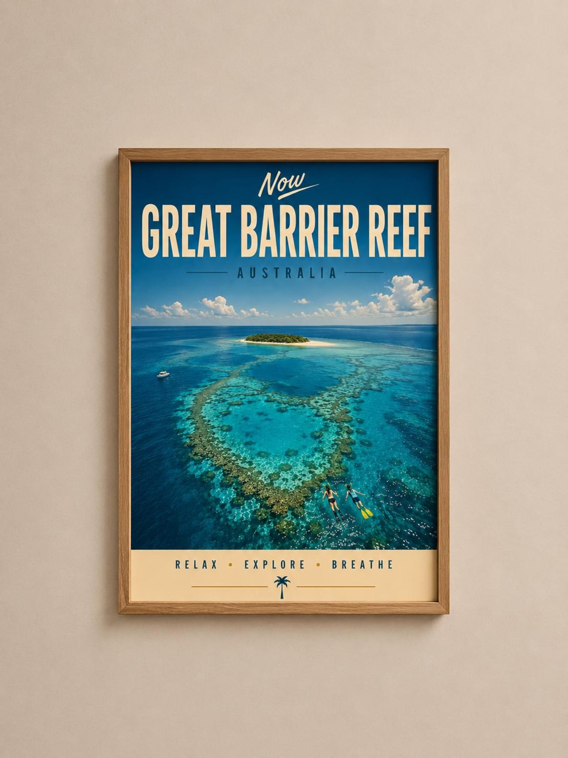 Barrier Reef Travel Poster, Australia Coastal Ocean