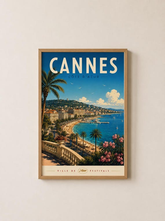 Cannes Travel Poster French Riviera Wall Art Vintage Cte Dazur Print