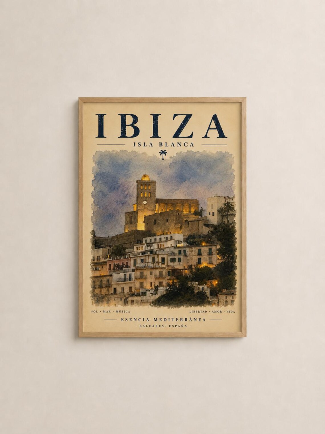 Ibiza Old Town Watercolour Travel Poster