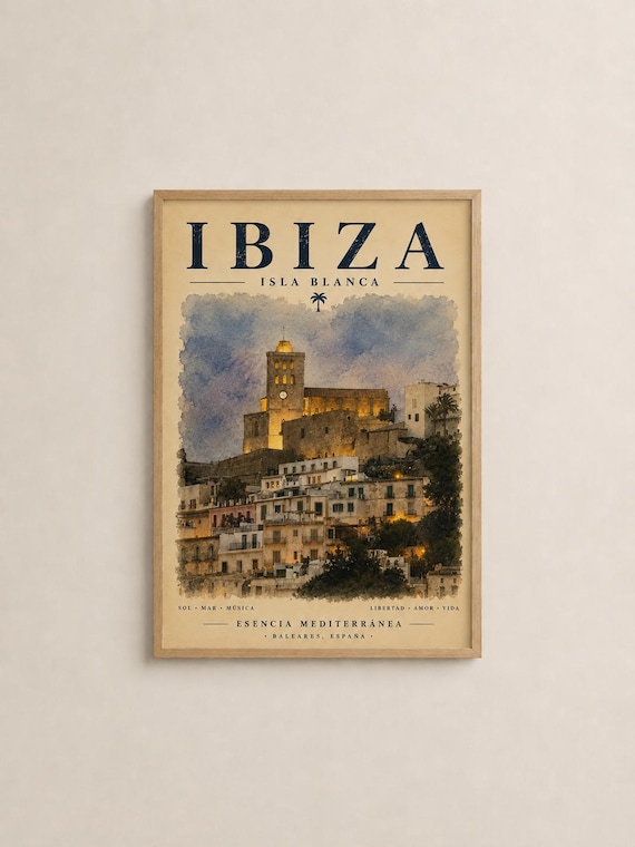 Ibiza Old Town Watercolour Travel Poster