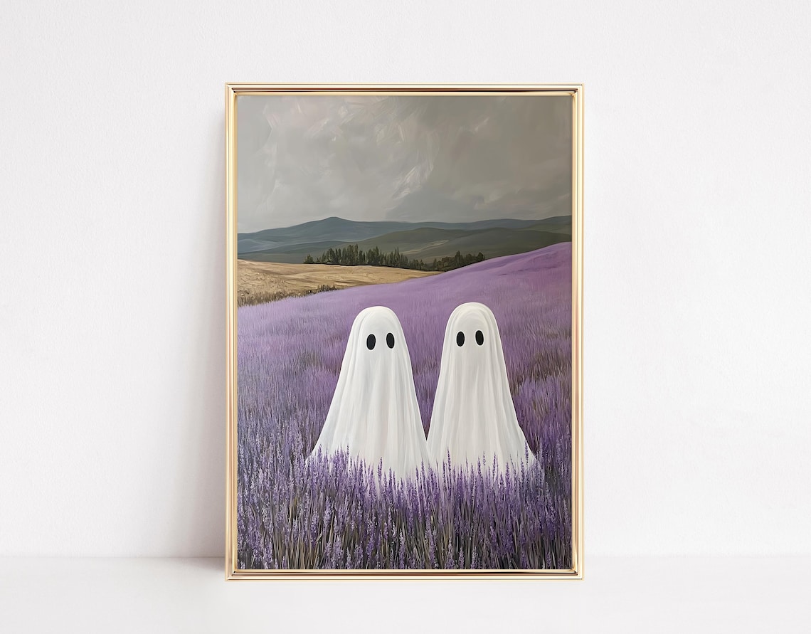Cute Ghost Lavender Field, Spooky Fall Poster