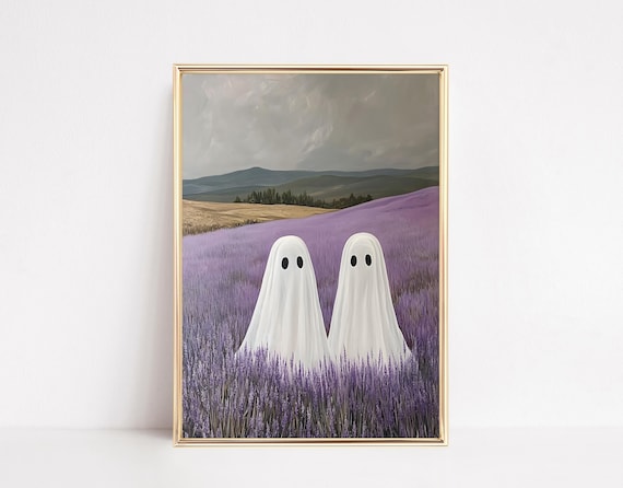 Cute Ghost Lavender Field, Spooky Fall Poster