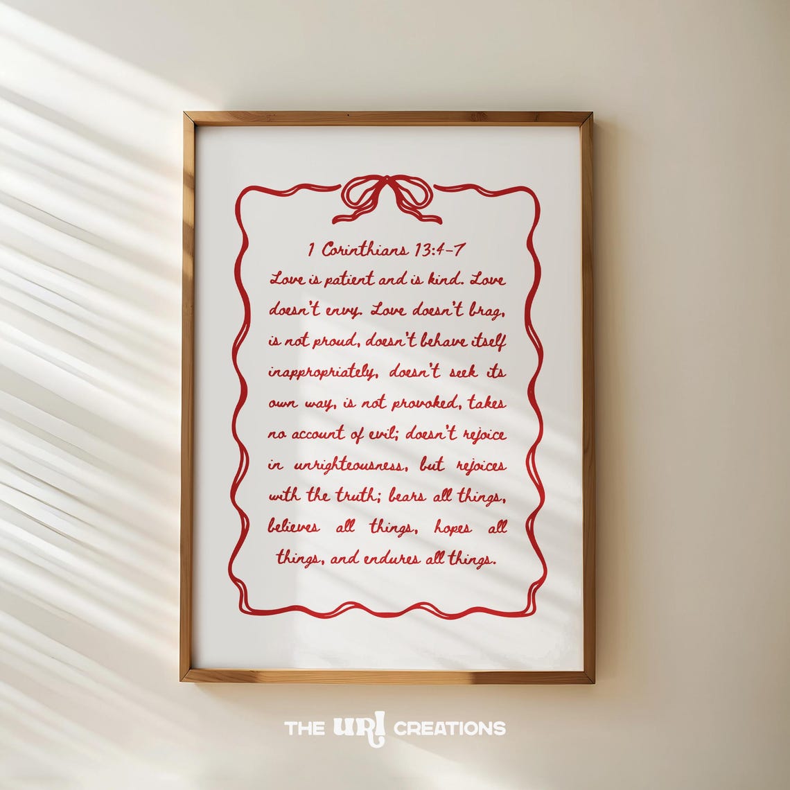 1 Corinthians 134-7 Red Script Ribbon Framed Scripture Art Poster