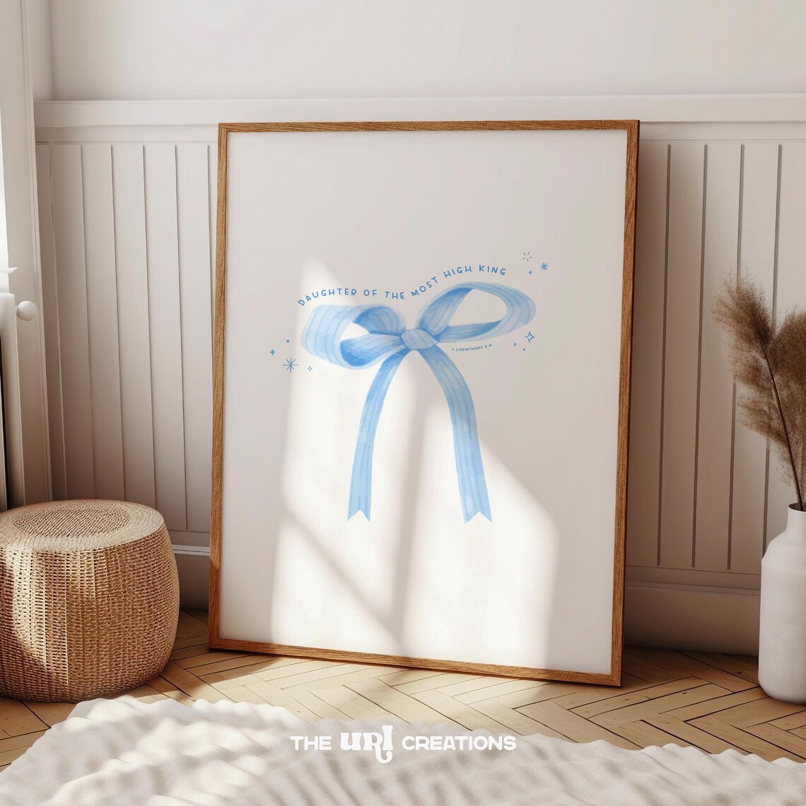 Modern Christian Blue Bow Bible Verse Art Print