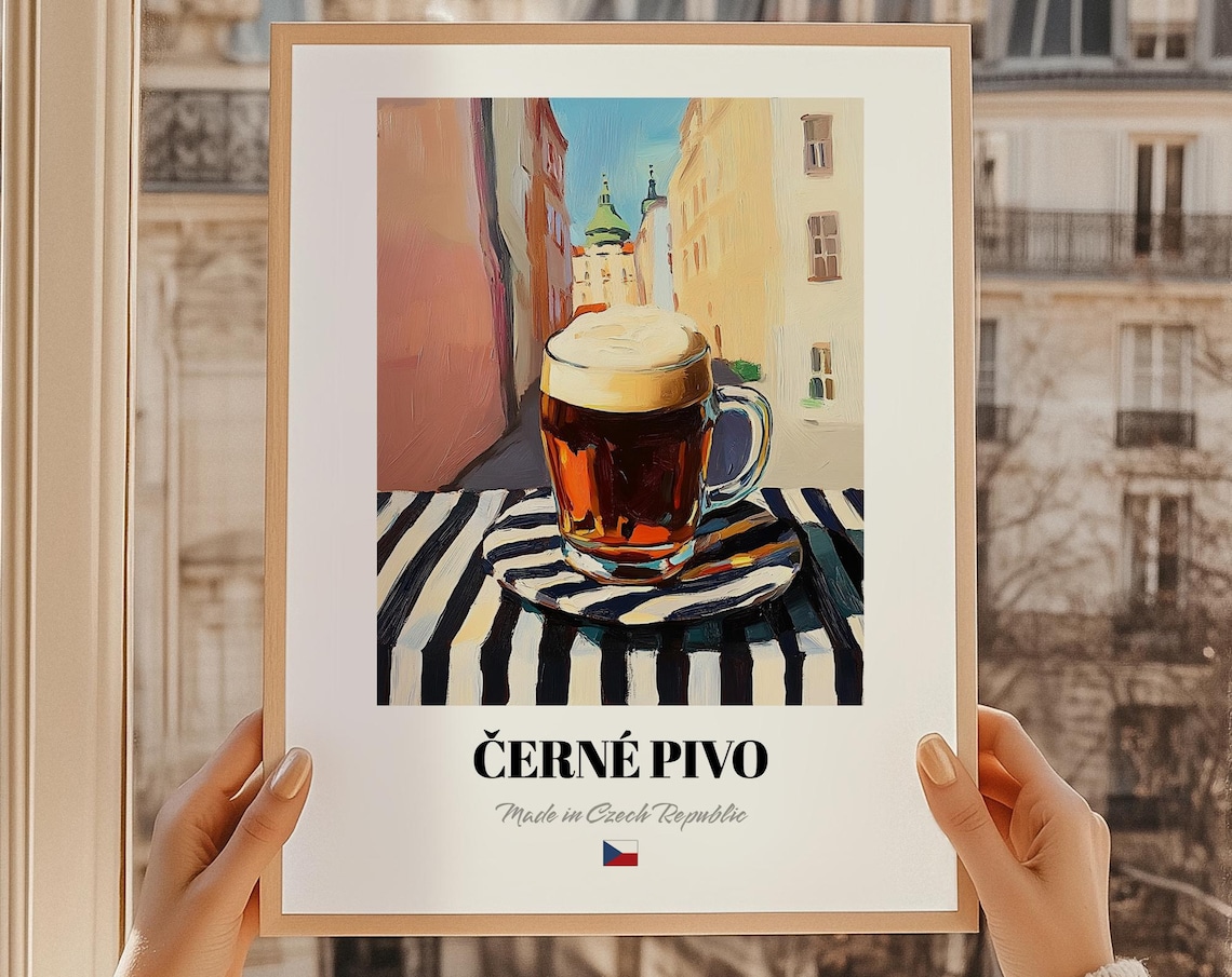Cerne Pivo Czech Dark Beer Frothy Mug Painted Old Town Bar Poster