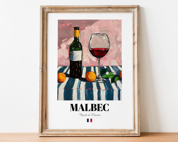 Malbec Red Wine Bottle Glass With Fruit French Bistro Art Poster