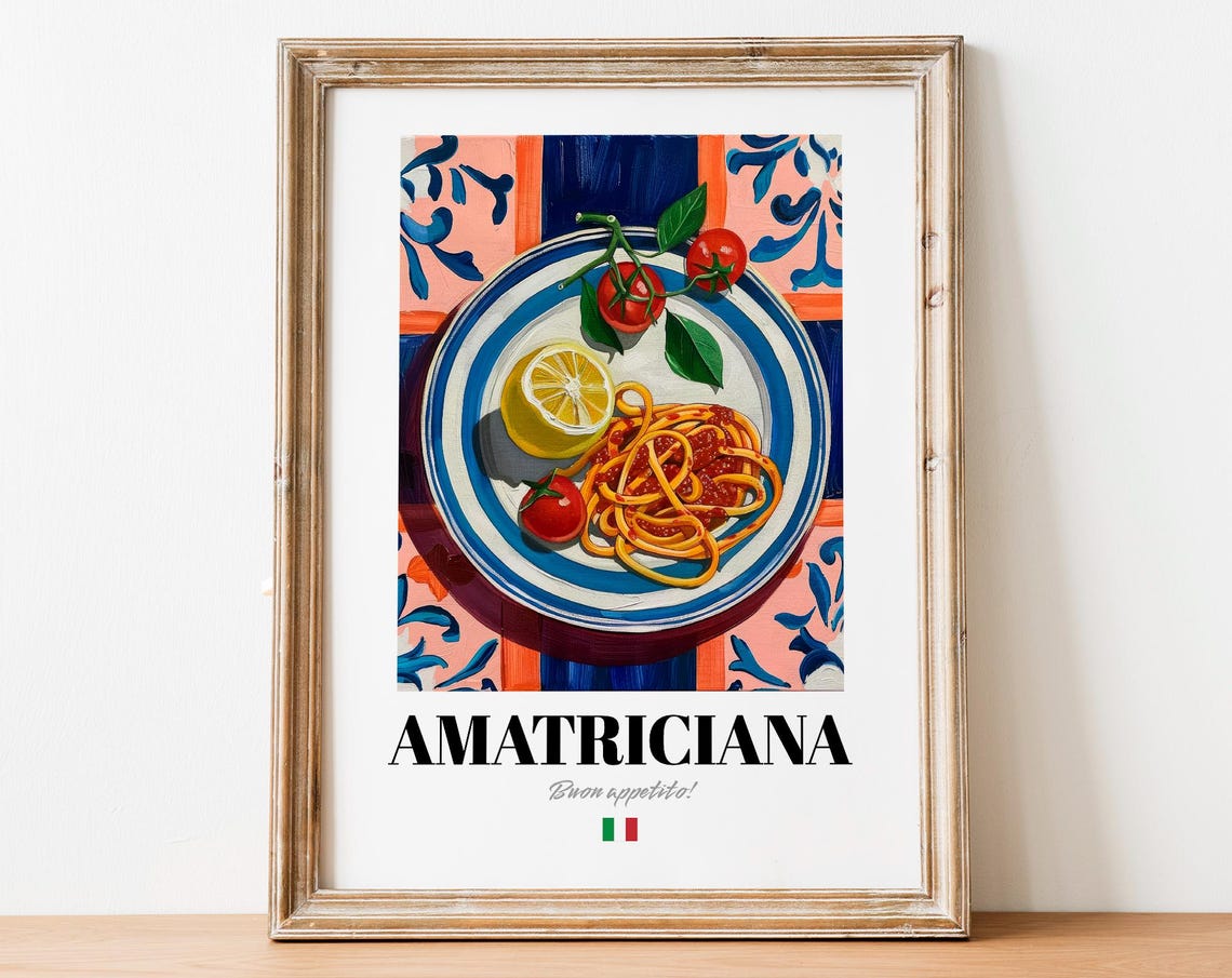 Amatriciana Pasta Italian Dinner Poster With Tomato And Lemon